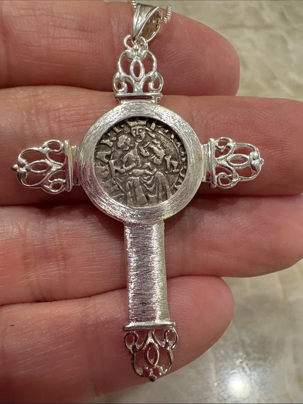 Madonna and child coin/pendant cross by The Morgan Mint - all silver